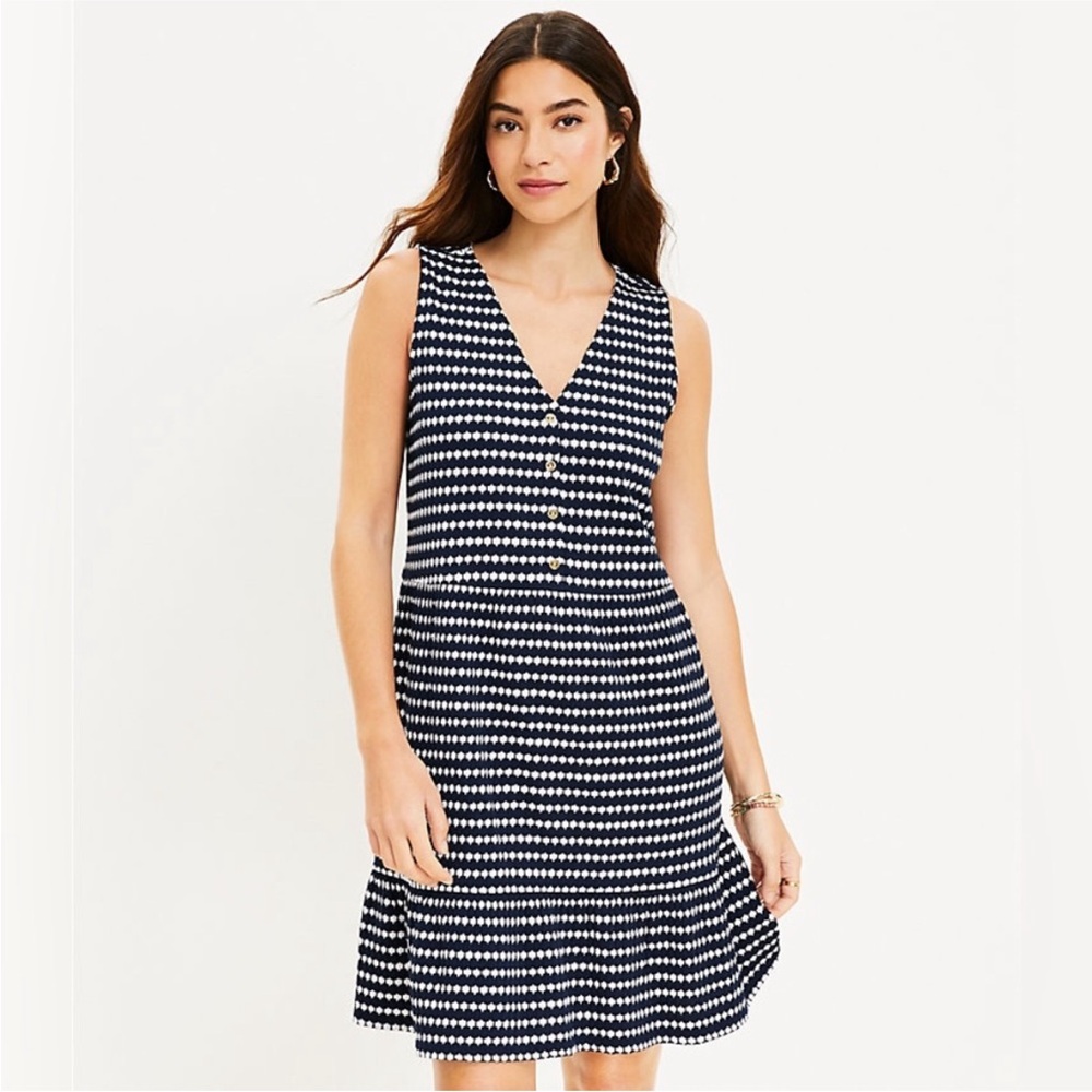 LOFT Jacquard Button V-Neck Swing Dress